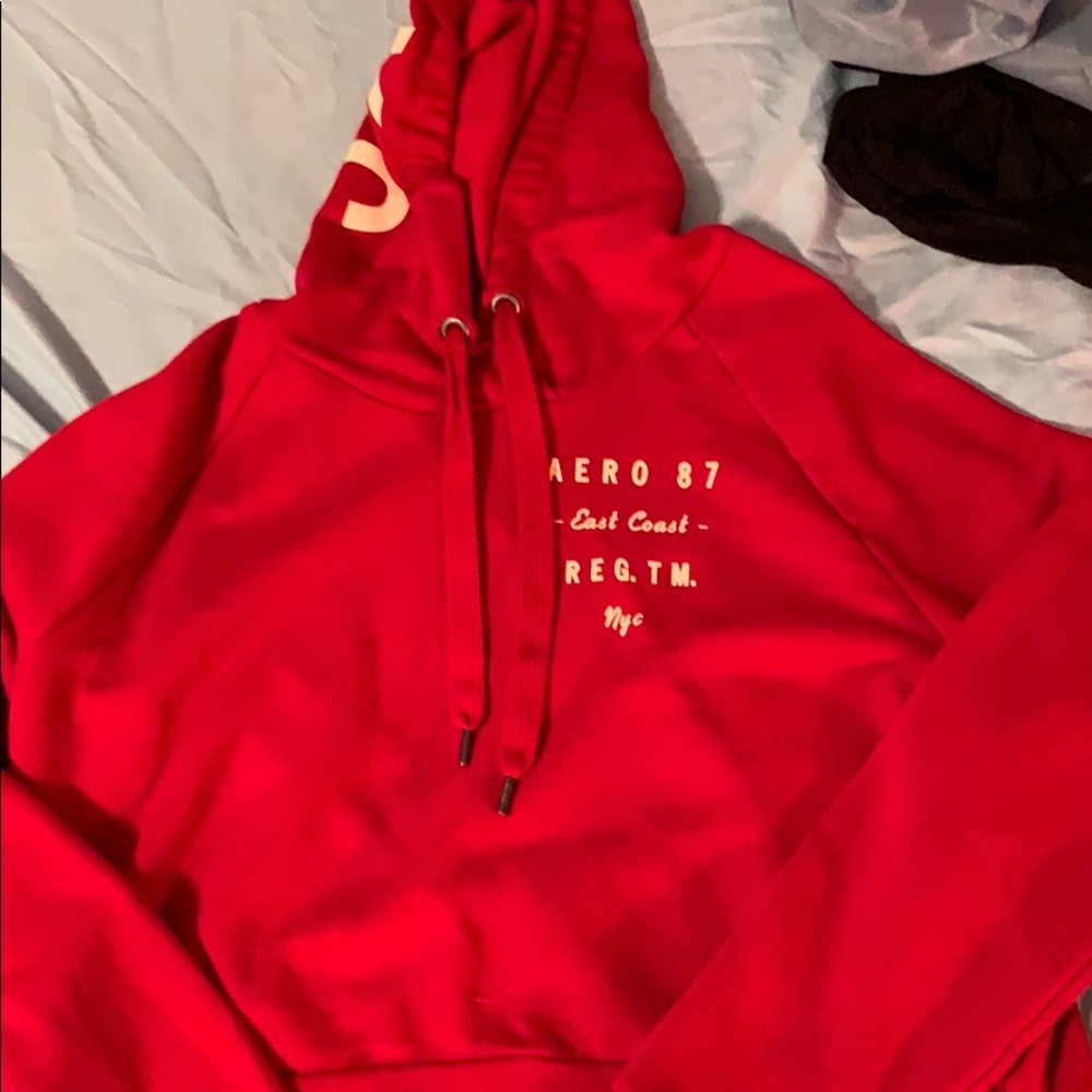 cropped red hoodie